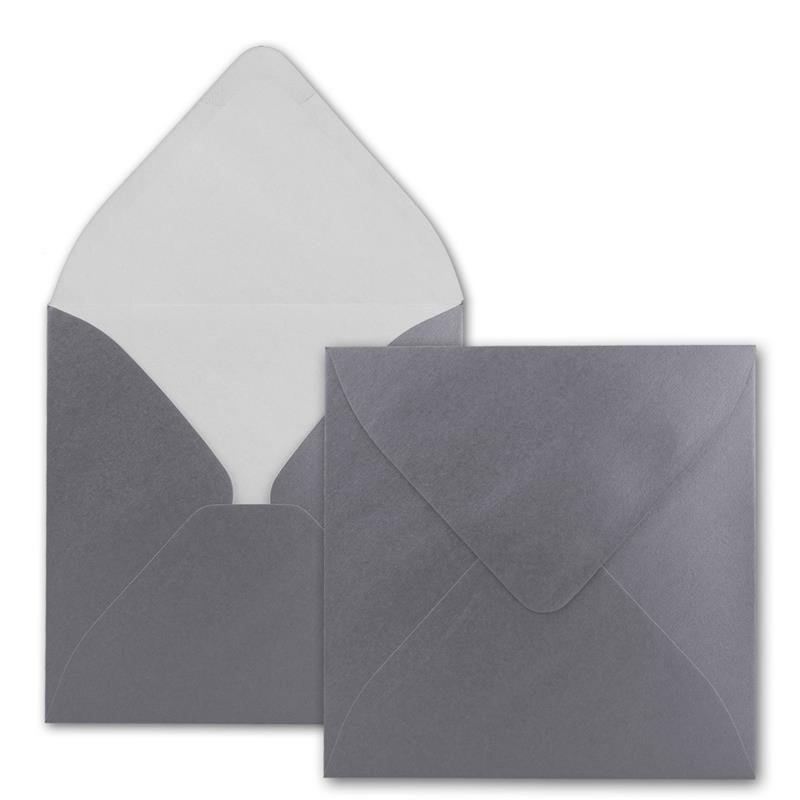100 Quadratische Briefumschläge – Silber Metallic, 15x15 Cm, Feuchtklebend – Made In Germany