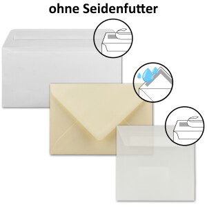 Briefumschläge weiß, creme & transparent ohne Seidenfutter