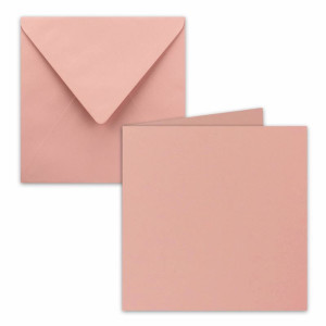 150x Quadratisches Falt-Karten-Set - 15 x 15 cm - mit Brief-Umschlägen - Altrosa - Nassklebung - für Grußkarten, Einladungen & mehr