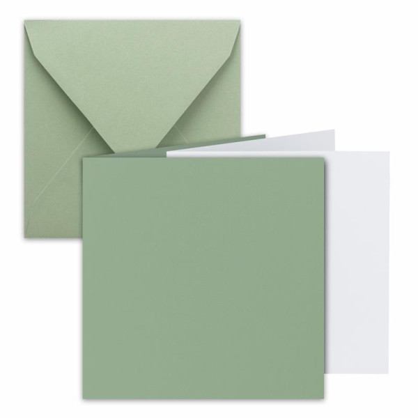 50x Quadratisches Falt-Karten Set - 15 x 15 cm - mit Brief-Umschlägen & Einlegeblättern - Eukalyptus - FarbenFroh by GUSTAV NEUSER