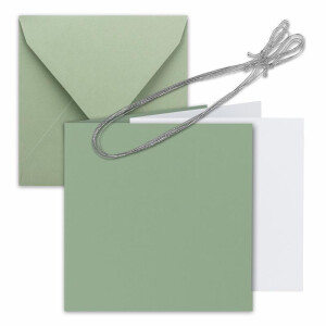 50x Quadratisches Faltkarten Set 15 x 15 cm - mit Briefumschlägen & Einlegeblätter & Schmuckband - Eukalyptus - für Einladungskarten, Hochzeit, Weihnachten - von GUSTAV NEUSER