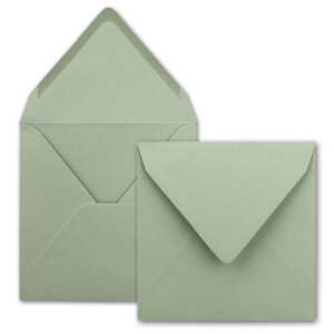 50x Quadratisches Faltkarten Set 15 x 15 cm - mit Briefumschlägen & Einlegeblätter & Schmuckband - Eukalyptus - für Einladungskarten, Hochzeit, Weihnachten - von GUSTAV NEUSER