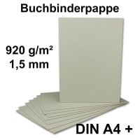 10x Buchbinderpappe DIN A4+ (23 x 32,5 cm) - Stärke 1,5 mm ( 0,15 cm ) - Grammatur: 920 g/m² - Graupappe zum Basteln, Modellbau, Buchbinden