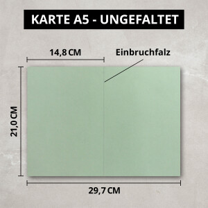 100x Faltkarten Set DIN A5 in Eukalyptus Grün inkl. Umschlägen DIN C5 und passenden Einlegeblättern in Weiß - blanko Klappkarten 14,8 x 21 cm