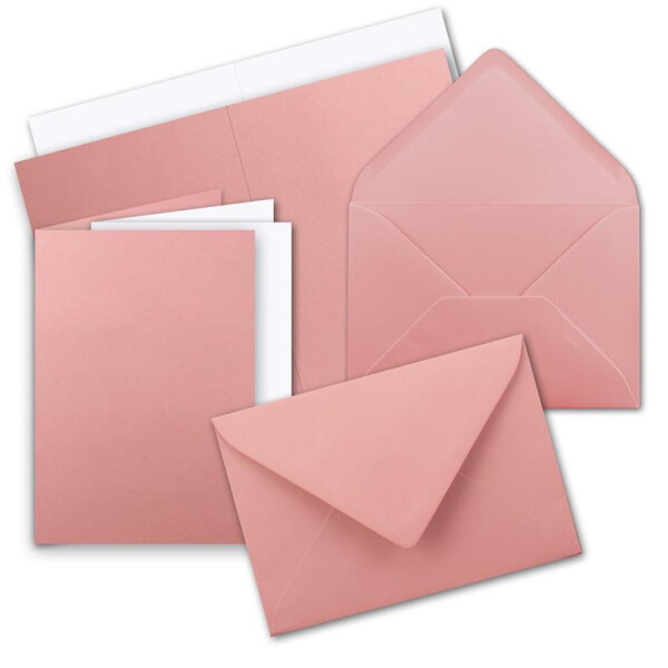 100x Faltkarten Set DIN A5 in Altrosa inkl. Umschlägen DIN C5 und passenden Einlegeblättern in Weiß - blanko Klappkarten 14,8 x 21 cm