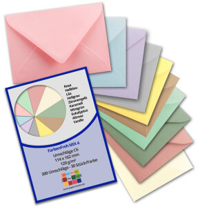 300 Brief-Umschläge - Farbenmix-Paket 4 - DIN C6 - 114 x 162 mm - Kuverts mit Nassklebung ohne Fenster für Gruß-Karten & Einladungen - Serie FarbenFroh