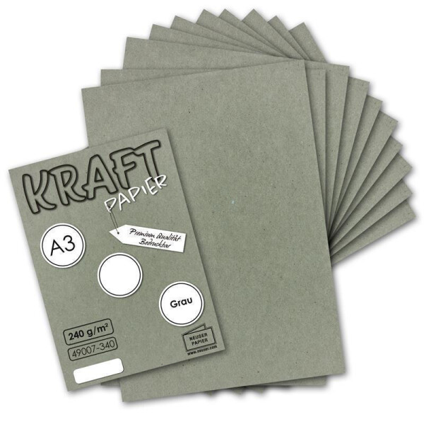 25x Vintage Kraftpapier in Grau - DIN A3 - 29,7 x 42 cm - 240g - natur Recyclingkarton - nachhaltig ökologisch Bastelkarton Einzelkarte - UmWelt by GUSTAV NEUSER