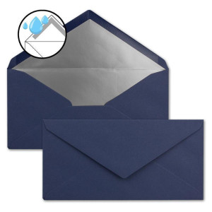 10x Faltkarten-Set DIN Lang inkl. Briefumschlägen mit silbernem Seidenfutter und weißen Einlegeblättern in Dunkelblau (Blau) - 10,5 x 21 cm - für Einladungen und Grußkarten