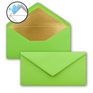 100x Faltkarten-Set DIN Lang inkl. Briefumschlägen mit goldenem Seidenfutter und weißen Einlegeblättern in Hellgrün (Grün) - 10,5 x 21 cm - für Einladungen und Grußkarten