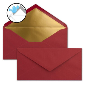 25x Faltkarten-Set DIN Lang inkl. Briefumschlägen mit goldenem Seidenfutter und weißen Einlegeblättern in Dunkelrot (Rot) - 10,5 x 21 cm - für Einladungen und Grußkarten