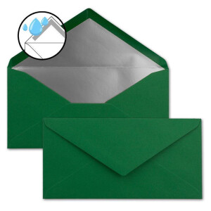25x Faltkarten-Set DIN Lang inkl. Briefumschlägen mit silbernem Seidenfutter und weißen Einlegeblättern in Dunkelgrün (Grün) - 10,5 x 21 cm - für Einladungen und Grußkarten