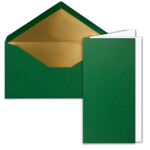 10x Faltkarten-Set DIN Lang inkl. Briefumschlägen mit goldenem Seidenfutter und weißen Einlegeblättern in Dunkelgrün (Grün) - 10,5 x 21 cm - für Einladungen und Grußkarten