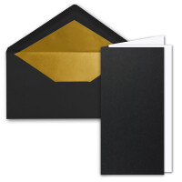 10x Faltkarten-Set DIN Lang inkl. Briefumschlägen mit goldenem Seidenfutter und weißen Einlegeblättern in Schwarz - 10,5 x 21 cm - für Einladungen und Grußkarten