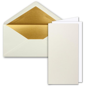 10x Faltkarten-Set DIN Lang inkl. Briefumschlägen mit goldenem Seidenfutter und weißen Einlegeblättern in Naturweiß (Weiß) - 10,5 x 21 cm - für Einladungen und Grußkarten