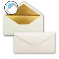 10x Faltkarten-Set DIN Lang inkl. Briefumschlägen mit goldenem Seidenfutter und weißen Einlegeblättern in Naturweiß (Weiß) - 10,5 x 21 cm - für Einladungen und Grußkarten