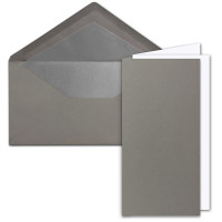 10x Faltkarten-Set DIN Lang inkl. Briefumschlägen mit silbernem Seidenfutter und weißen Einlegeblättern in Graphit (Grau) - 10,5 x 21 cm - für Einladungen und Grußkarten