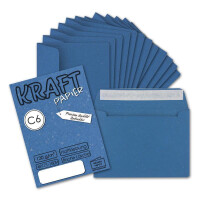 200x Briefumschläge DIN C6 Kraftpapier - Blau - Vintage Recycling Kuverts mit Haftklebung - 114 x 162 mm
