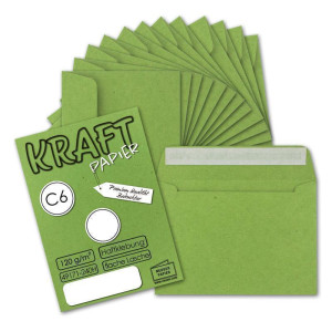 150x Briefumschläge DIN C6 Kraftpapier - Hellgrün - Vintage Recycling Kuverts mit Haftklebung - 114 x 162 mm