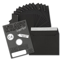 100x Briefumschläge DIN C6 Kraftpapier - Schwarz - Vintage Recycling Kuverts mit Haftklebung - 114 x 162 mm