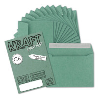300x Briefumschläge DIN C6 Kraftpapier - Eukalyptus (Grün) - Vintage Recycling Kuverts mit Haftklebung - 120 g/m² - 114 x 162 mm