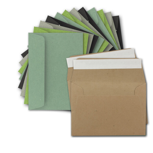 25x Briefumschläge DIN C6 Kraftpapier - Farbenmix Paket - Vintage Recycling Kuverts mit Haftklebung - 114 x 162 mm