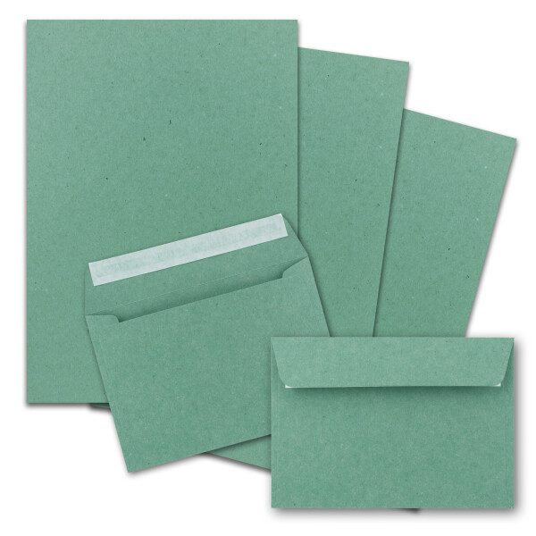 25x Briefpapier-Sets DIN A4 mit C6 Briefumschlägen, Haftklebung - Kraftpapier Eukalyptus-Grün - Recycling-Schreibpapier mit Kuverts - FarbenFroh by GUSTAV NEUSER