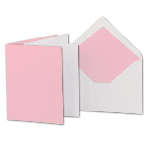 100 Faltkarten-Sets - Rosa - 12 x 17 cm - DIN B6 Klapp-Karten mit Briefumschläge Rosa gefüttert - inklusive Einleger