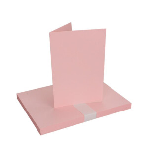 100 Faltkarten-Sets - Rosa - 12 x 17 cm - DIN B6 Klapp-Karten mit Briefumschläge Rosa gefüttert - inklusive Einleger