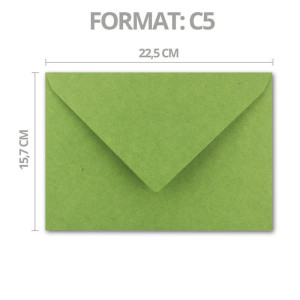 15x Vintage Brief-Umschläge DIN C5 Kraftpapier 120 g/m² - 157 x 225 mm - Hellgrün (grün) Recycling - Nassklebung Spitzklappe - UmWelt by GUSTAV NEUSER