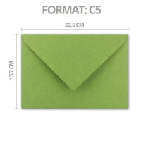 150x Vintage Brief-Umschläge DIN C5 Kraftpapier 120 g/m² - 157 x 225 mm - Hellgrün (grün) Recycling - Nassklebung Spitzklappe - UmWelt by GUSTAV NEUSER