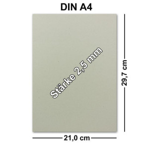 5x Buchbinderpappe DIN A4 (21 x 29,7 cm) - Stärke 2,5 mm ( 0,25 cm ) - Grammatur: 1538 g/m² - Graupappe zum Basteln, Modellbau, Buchbinden