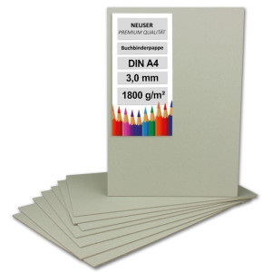 100x Buchbinderpappe DIN A4 (21 x 29,7 cm) - Stärke 3,0 mm ( 0,3 cm ) - Grammatur: 1800 g/m² - Graupappe zum Basteln, Modellbau, Buchbinden