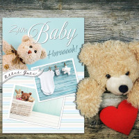 XXL Glückwunschkarte Baby zur Geburt DIN A4 - große Babykarte - 1 Stück - Set mit großem Umschlag DIN C4 - Kuscheltiere mit Strampler - für Jungen