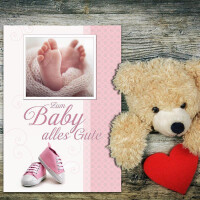 XXL Glückwunschkarte Baby zur Geburt DIN A4 - große Babykarte - 1 Stück - Set mit großem Umschlag DIN C4 - Babyfüße mit Babyschuhen - für Mädchen