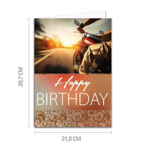 5 Stück - XXL Glückwunschkarte zum Geburtstag, DIN A4 - große Geburtstagskarte - Set mit großem Umschlag DIN C4 - Motorrad Motiv