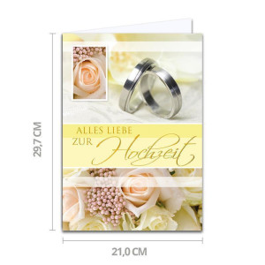 XXL Glückwunschkarte zur Hochzeit, DIN A4 - große Hochzeitskarte - 5 Stück - Set mit großem Umschlag DIN C4 - Ehering Motiv