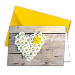 XXL Glückwunschkarte für jeden Anlass, DIN A4 - große Grußkarten - 4 Stück - Grußkarten Set mit großem Umschlag DIN C4 - Blumen Herz