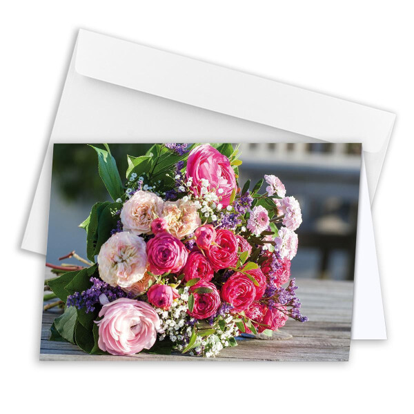 XXL Glückwunschkarte für jeden Anlass, DIN A4 - große Grußkarten - 5 Stück - Grußkarten Set mit großem Umschlag DIN C4 - Blumenstrauss