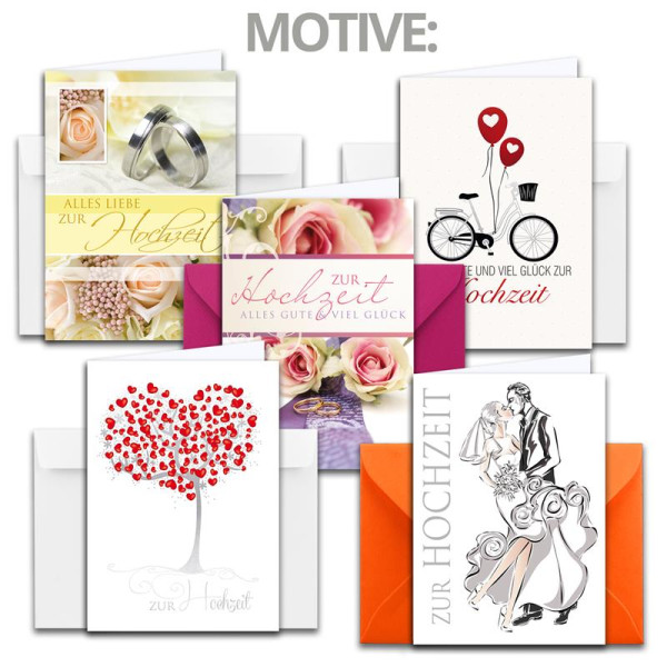 XXL Glückwunschkarte zur Hochzeit DIN A4 - Mixpaket 5 Sets - große  Hochzeitskarten mit großen Umschlägen DIN C4