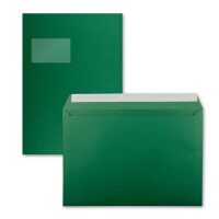 150x große XXL Briefumschläge DIN C4 in Dunkelgrün (Grün) - 22,9 x 32,4 cm - Haftklebung mit Fenster - Versandtasche für DIN A4 geeignet