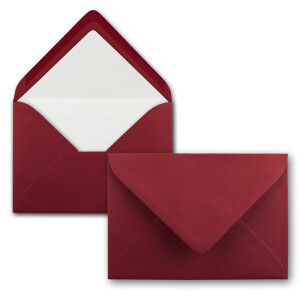 10x Stück Karten Set in Dunkelrot (Rot) Faltkarte DIN A6 mit passendem Einlegeblatt in Weiß und Umschlag DIN C6 mit weißem Seidenfutter