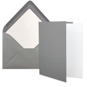 10x Stück Karten Set in Graphit (Dunkelgrau) Faltkarte DIN A6 mit passendem Einlegeblatt in Weiß und Umschlag DIN C6 mit weißem Seidenfutter