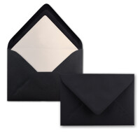10x Stück Karten Set in Schwarz Faltkarte DIN A6 mit passendem Einlegeblatt in Weiß und Umschlag DIN C6 mit weißem Seidenfutter
