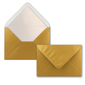 10x Stück Karten Set in Gold Metallic Faltkarte DIN A6 mit Einlegeblatt in Weiß und Umschlag DIN C6 mit weißem Seidenfutter