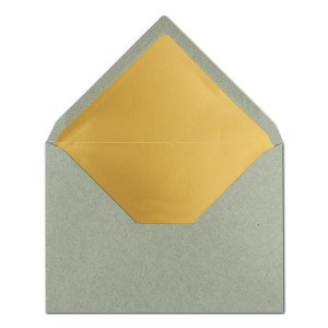 25x DIN C5 Kuverts 15,6 x 22 cm aus Kraft-Papier in Naturgrau (Grau) mit goldenem Seidenfutter - Nassklebung - Blanko Brief-Umschläge aus Recycling-Papier - Serie UmWelt