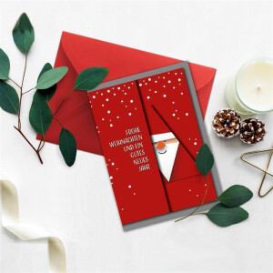 20x Weihnachtskarten-Set DIN A6 mit rotem Weihnachtsmann Motiv - Faltkarten mit Umschlägen DIN C6 in Rot mit Nassklebung - Weihnachtsgrüße für Firmen und Privat