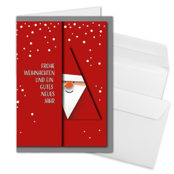 75x Weihnachtskarten-Set DIN A6 mit rotem Weihnachtsmann Motiv - Faltkarten mit passenden Umschlägen DIN C6 in Hochweiß mit Haftklebung - Weihnachtsgrüße für Firmen und Privat