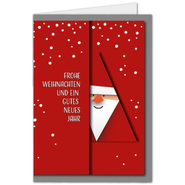 15x Weihnachtskarte DIN A6 mit rotem Weihnachtsmann Motiv - Faltkarten mit Weihnachtsmotiv - 10,5 x 14,8 cm - Weihnachtsgrüße für Firmen und Privat