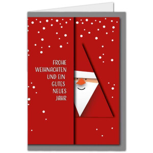 15x Weihnachtskarte DIN A6 mit rotem Weihnachtsmann Motiv - Faltkarten mit Weihnachtsmotiv - 10,5 x 14,8 cm - Weihnachtsgrüße für Firmen und Privat