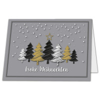 50x Weihnachtskarte DIN A6 in Grau mit Weihnachtsbäumen in Scratch-Optik - Faltkarten mit Weihnachtsmotiv - 10,5 x 14,8 cm - Weihnachtsgrüße für Firmen und Privat